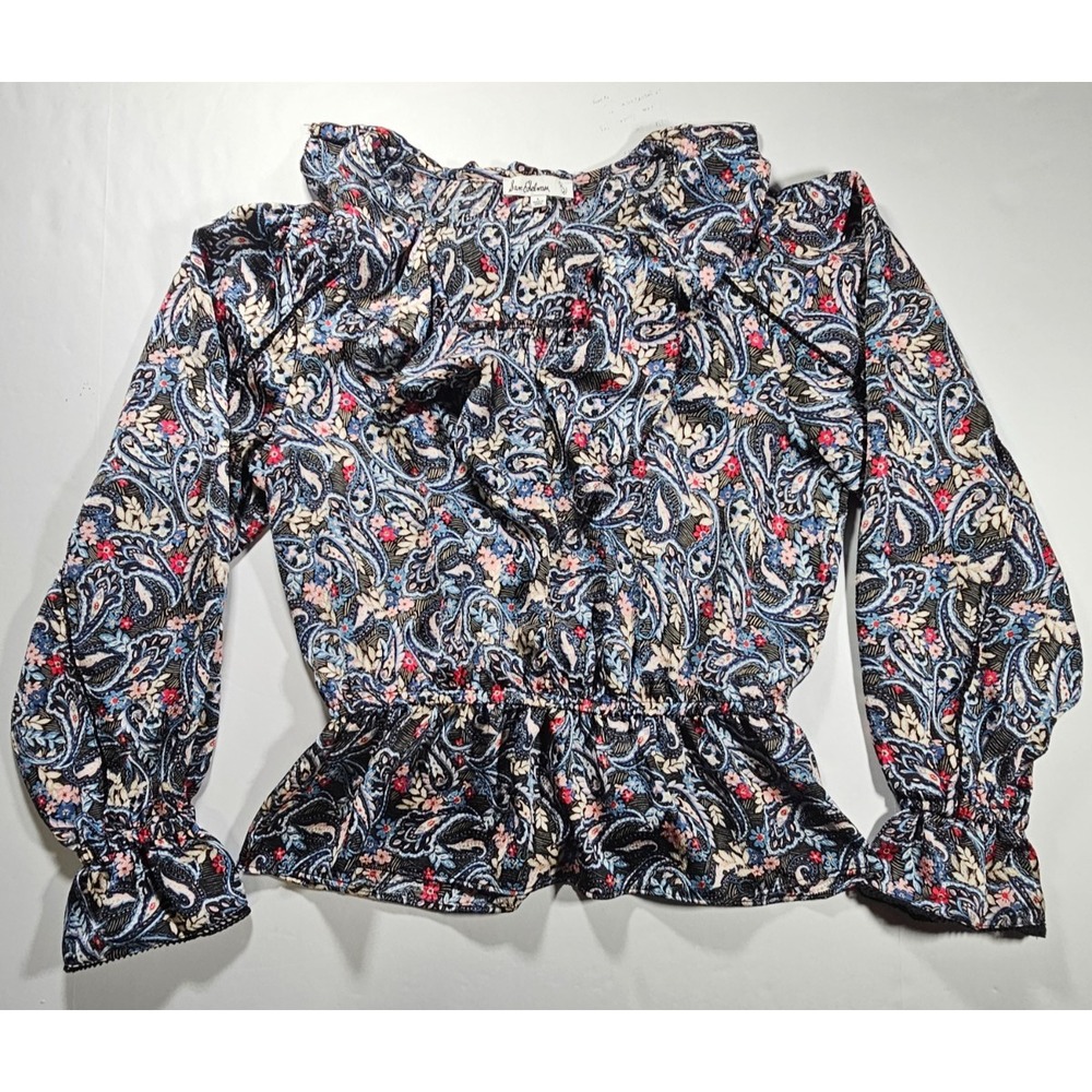 SAM EDELMAN Lace Inserts Ruffle V-Neck VERMONT Paisley Top Large